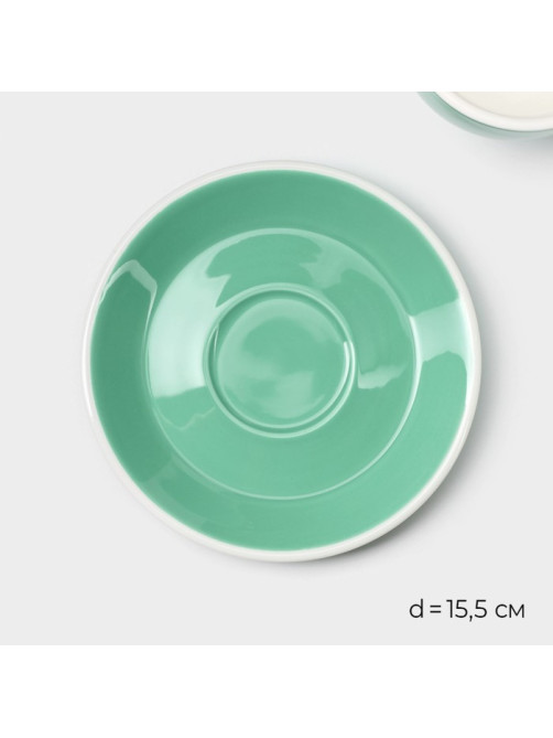 Кофейная пара Magistro Coffee time, 2 предмета: чашка 280 мл, блюдце d=15.5 см, фарфор, бирюзовая