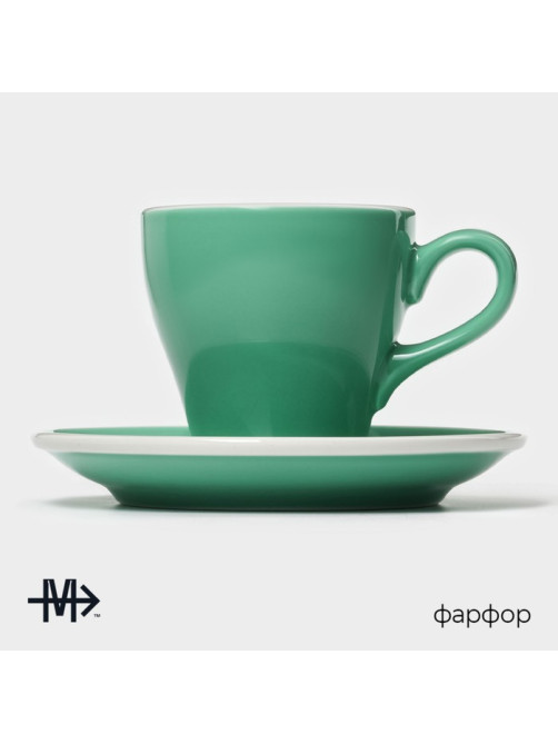 Кофейная пара Magistro Coffee time, 2 предмета: чашка 180 мл, блюдце d=14.5 см, фарфор, бирюзовая
