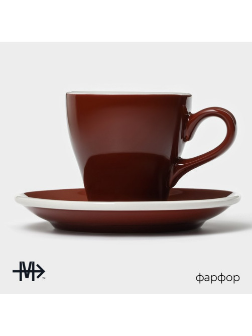 Кофейная пара Magistro Coffee time, 2 предмета: чашка 180 мл, блюдце d=14.5 см, фарфор, коричневый