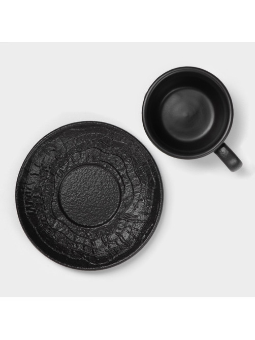 Кофейная пара Magistro Black style, 2 предмета: чашка 100 мл, блюдце d=12 см, фарфор, чёрная