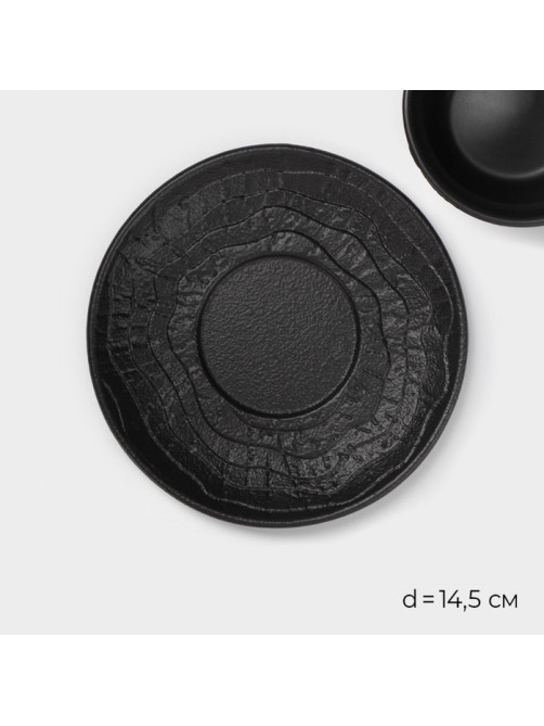 Чайная пара Magistro Black style, 2 предмета: чашка 200 мл, блюдце d=14.5 см, фарфор, чёрная