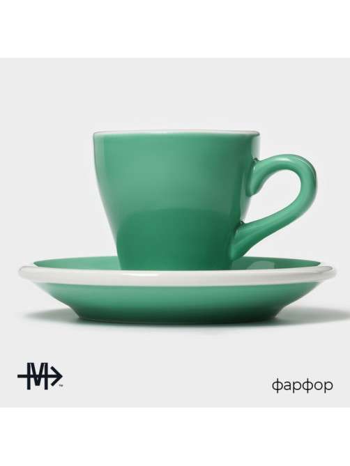 Кофейная пара Magistro Coffee time, 2 предмета: чашка 80 мл, блюдце d=12.5 см, фарфор, бирюзовая