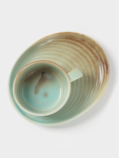 Чайная пара Magistro Sand Ripples, 2 предмета: чашка 300 мл, блюдце 19.8×15.8 см, фарфор, голубая