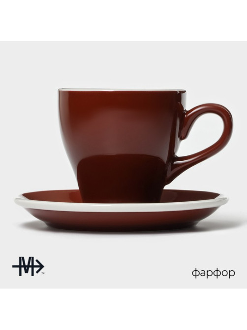 Кофейная пара Magistro Coffee time, 2 предмета: чашка 280 мл, блюдце d=15.5 см, фарфор, коричневая