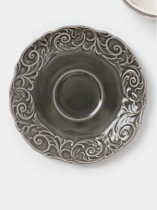 Чайная пара WY Floral Laceware, 2 предмета: чашка 300 мл, блюдце d=15 см, фарфор, белая, серая