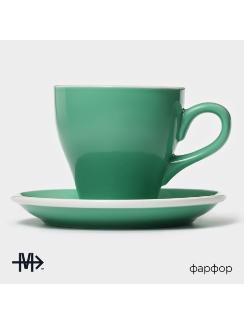 Кофейная пара Magistro Coffee time, 2 предмета: чашка 280 мл, блюдце d=15.5 см, фарфор, бирюзовая