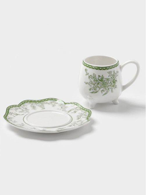 Чайная пара WY Bloomware, 2 предмета; чашка 220 мл, блюдце 15 см, фарфор, белая, зелёная