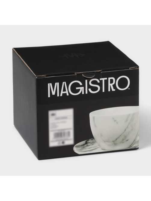 Чайный сервиз Magistro Real Marble, 2 персоны, 4 предмета: 2 чашки 120 мл, 2 блюдца d=12.5 см, фарфор, белый, серый