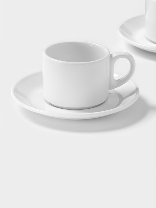 Чайный сервиз Magistro Basic bistro, 2 персоны, 4 предмета: 2 чашки 200 мл, 2 блюдца d=15 см, фарфор, белый