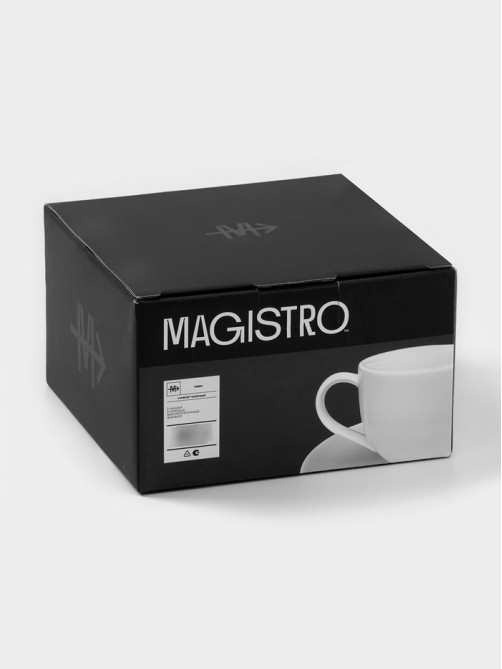 Чайный сервиз Magistro Mien, 2 персоны, 4 предмета: 2 чашки 200 мл, 2 блюдца d=16 см, фарфор, белый