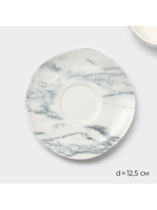 Чайный сервиз Magistro Real Marble, 2 персоны, 4 предмета: 2 чашки 120 мл, 2 блюдца d=12.5 см, фарфор, белый, серый