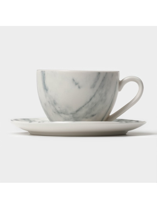 Чайный сервиз Magistro Real Marble, 2 персоны, 4 предмета: 2 чашки 120 мл, 2 блюдца d=12.5 см, фарфор, белый, серый