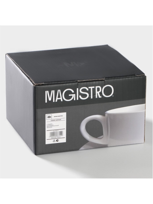 Чайный сервиз Magistro Basic bistro, 2 персоны, 4 предмета: 2 чашки 200 мл, 2 блюдца d=15 см, фарфор, белый
