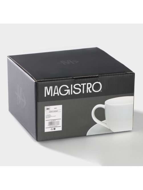 Чайный сервиз Magistro Mien, 2 персоны, 4 предмета: 2 чашки 200 мл, 2 блюдца d=16 см, фарфор, белый