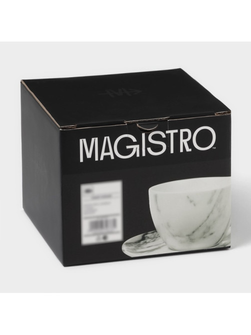 Чайный сервиз Magistro Real Marble, 2 персоны, 4 предмета: 2 чашки 120 мл, 2 блюдца d=12.5 см, фарфор, белый, серый