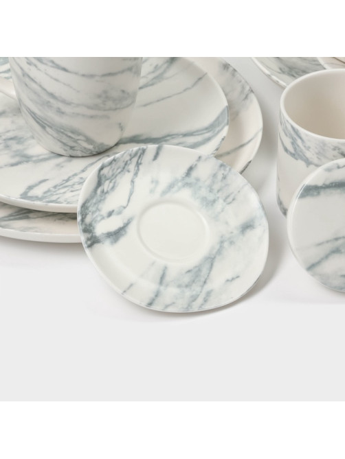 Чайный сервиз Magistro Real Marble, 2 персоны, 4 предмета: 2 чашки 120 мл, 2 блюдца d=12.5 см, фарфор, белый, серый
