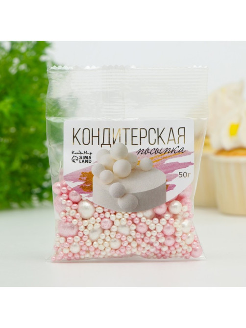 Посыпка кондитерская «БЛЕСК НЕЖНЫЙ» (Розовый, белоснежный), 50 г