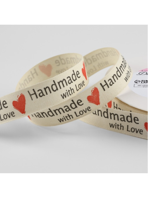 Лента хлопковая «Handmade with love», 15 мм, 23 м ± 1 м, бежевая