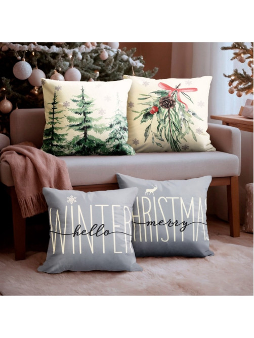 Набор декоративных новогодних наволочек «Этель. Hello, winter» 40×40 см, 4 штуки, велюр