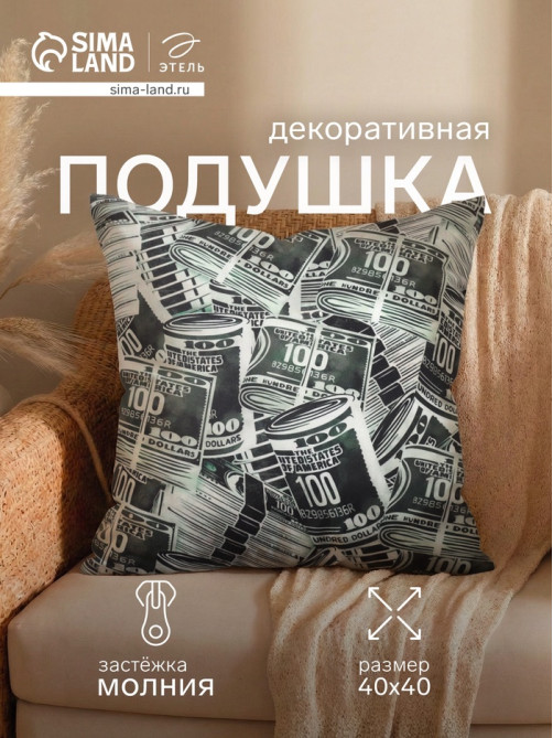 Подушка декоративная «Этель. Деньги», 40×40 см, велюр