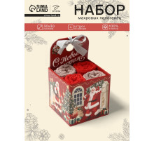 Полотенца махровые «Этель. Санта» 30×30 см - 4 шт., хлопок, 340 г/м²