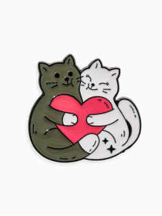 Значок «Котики», влюблённые, цветной в чёрном металле