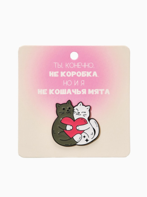 Значок «Котики», влюблённые, цветной в чёрном металле