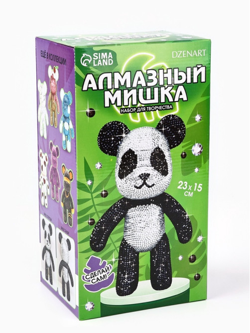 Алмазная мозаика на фигурке с полным заполнением «Мишка стразами», панда