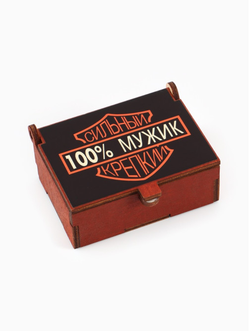 Коробка подарочная деревянная «100% мужик» 8.5×6×3.5 см