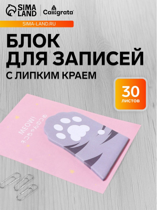 Блок для записей 45×75 мм, 30 листов «Серая лапка»