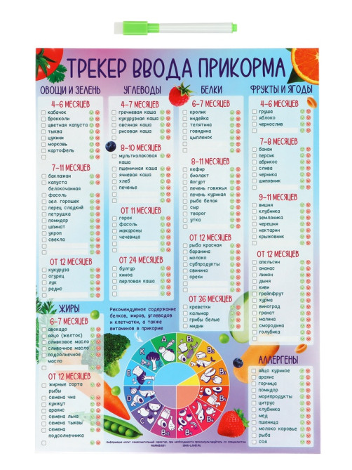 Магнитный трекер ввода прикорма по месяцам для малышей и маркер, на магните