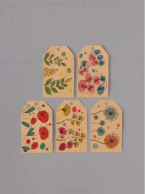 Наклейка бумага крафт «Бирки. Цветы», 3×5 см 200 шт., в рулоне