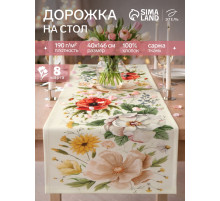 Дорожка на стол «Этель» Red flowers 40×146 см, 100% хлопок, саржа 190 г/м²