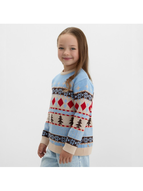 Джемпер детский новогодний вязаный KAFTAN: Scandinavia, голубой, размер 30 (98-104 см)