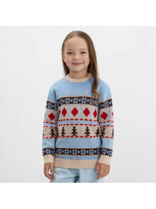 Джемпер детский новогодний вязаный KAFTAN: Scandinavia, голубой, размер 30 (98-104 см)