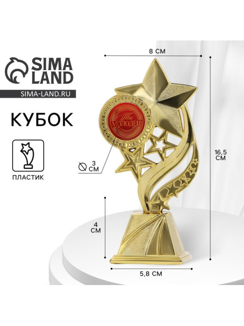 Кубок «Ты молодец», наградная фигура, золото, пластик, 16.5×8 см