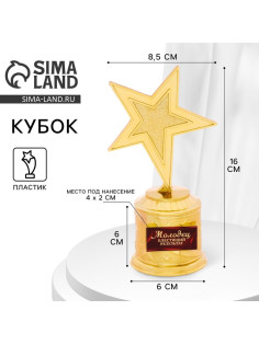 Кубок наградная фигура: звезда литая «Молодец» золото, пластик, 16×6 см