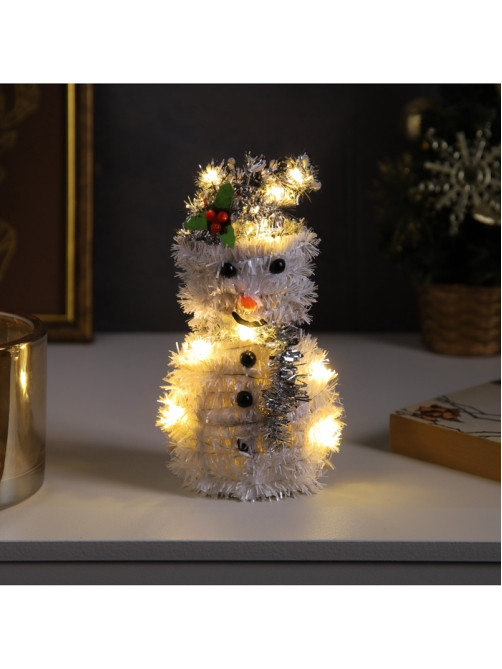 Светодиодная фигура из мишуры «Снеговик в серебристом» 16×9 см, 10 LED, от батареек AG10×3, свечение тёплое белое