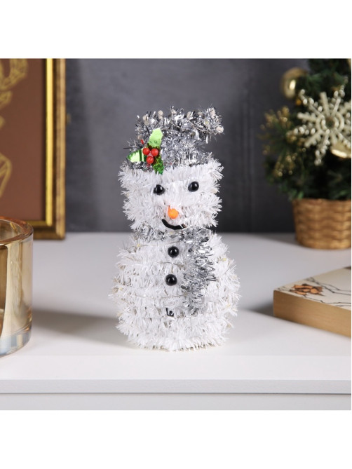 Светодиодная фигура из мишуры «Снеговик в серебристом» 16×9 см, 10 LED, от батареек AG10×3, свечение тёплое белое