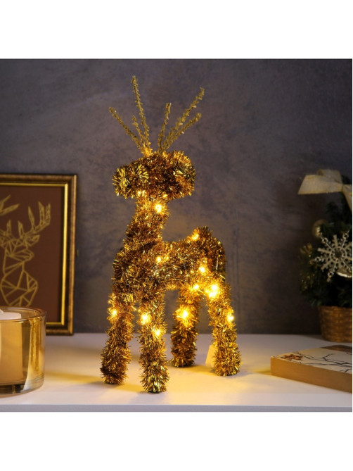 Светодиодная фигура из мишуры «Олень золотистый» 34×16 см, 20 LED, батарейки AG10×3 (в комплекте), свечение тёплое белое