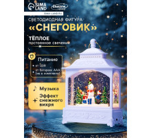 Светодиодная фигура «Снеговик» 5.5×14×19.5 см, от батареек 3хААА, музыка, USB, свечение тёплое белое
