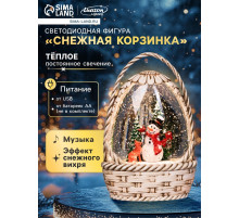 Светодиодная фигура «Снежная корзинка», 20.3×15×9 см, музыка, от батареек ААх3, USB, свечение тёплое белое