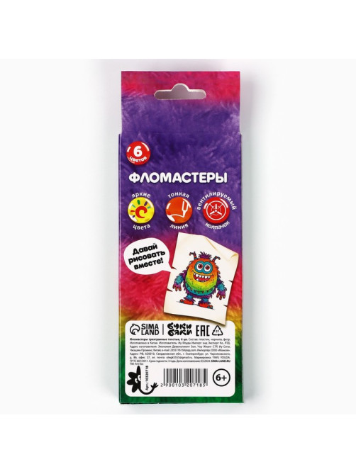 Фломастеры 6 цветов в коробке Букибяки
