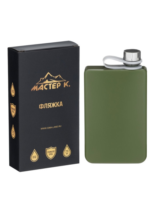 Фляжка Мастер К, 270 мл, подарочная, армейская, 9 oz, нержавеющая сталь, зелёная