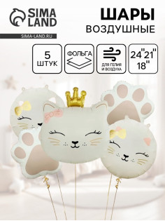 Воздушные шары «Кошечка с короной», набор 5 шт.