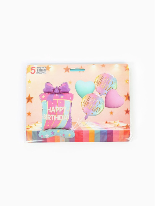 Воздушные шары фольгированные «Happy birthday», набор 5 шт.
