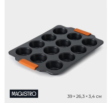 Форма для выпечки Magistro «French Bakery. Круг», 39×26.3×3.4 см, 12 ячеек, антипригарное покрытие, чёрная