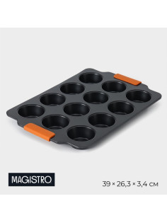 Форма для выпечки Magistro «French Bakery. Круг», 39×26.3×3.4 см, 12 ячеек, антипригарное покрытие, чёрная