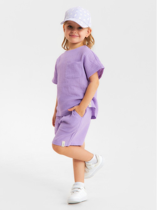 Футболка для девочки из муслина KAFTAN, лиловая, рост 122 см