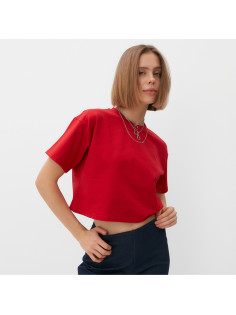 Футболка женская укороченная MINAKU OVERSIZE FIT, фуксия, размер 48